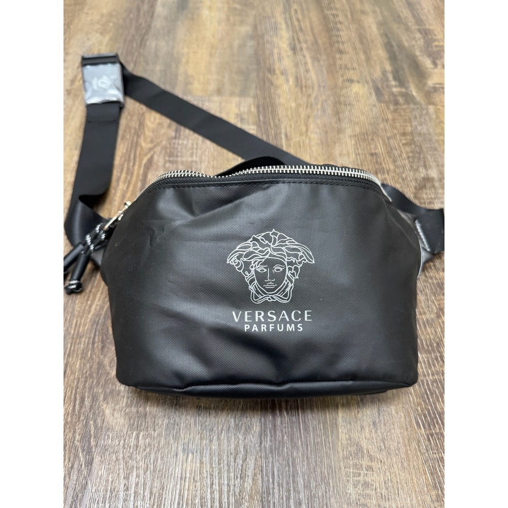 Versace Parfums Black Nylon‎ Belt Bag Medusa Logo Fanny Pack Adjustable Strap